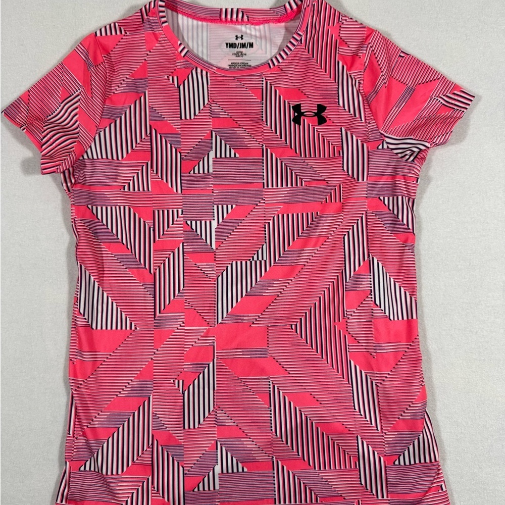 Under Armour UA Girls Patterned Loose Performance Short Sleeve Shirt Size M